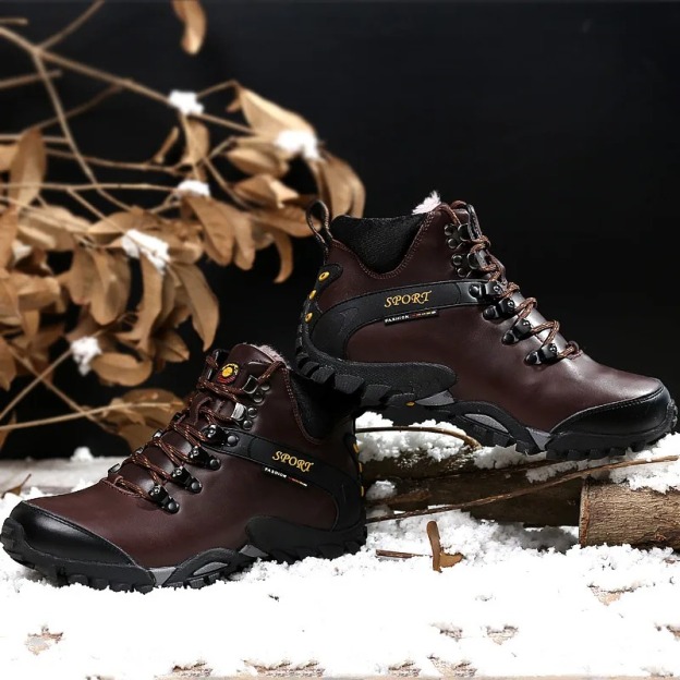 (⏰Limited Time Sale 69%off)Men's Genuine Leather Waterproof Hiking Boots Wide-Toe Warm Insulated Winter Ankle Boots-POIULTD