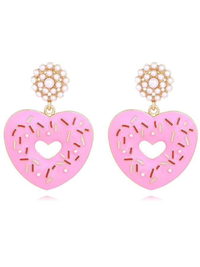 Women's Valentine's Day Imitation Pearl Donut Heart Earrings-POIULTD