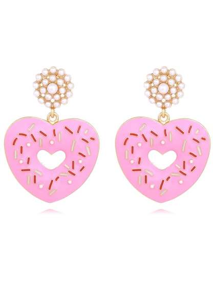 Women's Valentine's Day Imitation Pearl Donut Heart Earrings-POIULTD