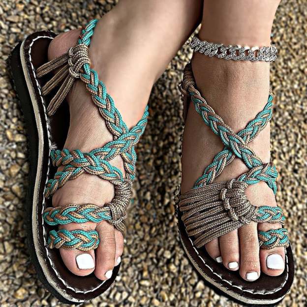 Women's Resort Style Braided Flat Thong Sandals-POIULTD