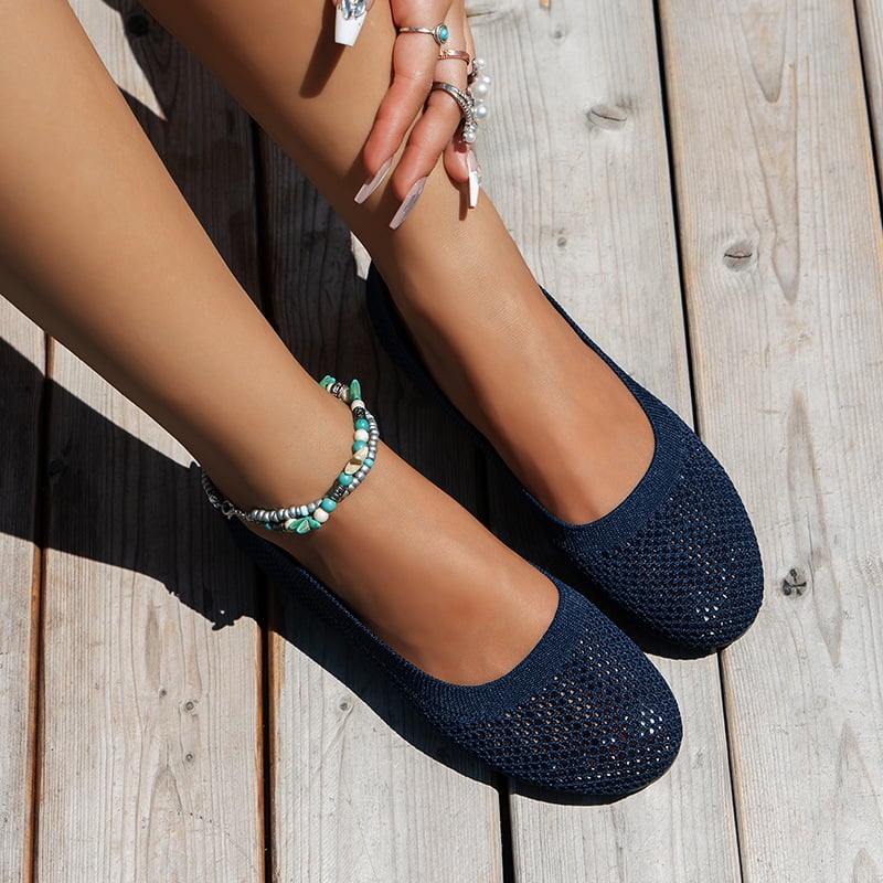 Casual Round Toe Hollow Out Weave Women's Flat Shoes-POIULTD