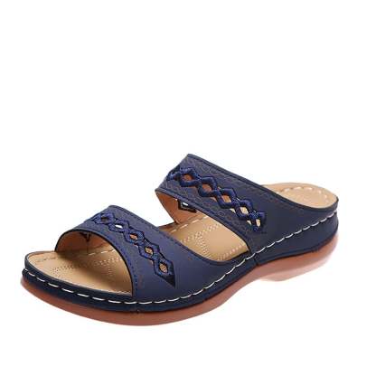 Retro Anti Slip Round Toe Sloping Heel Comfortable Women'S Slippers-POIULTD