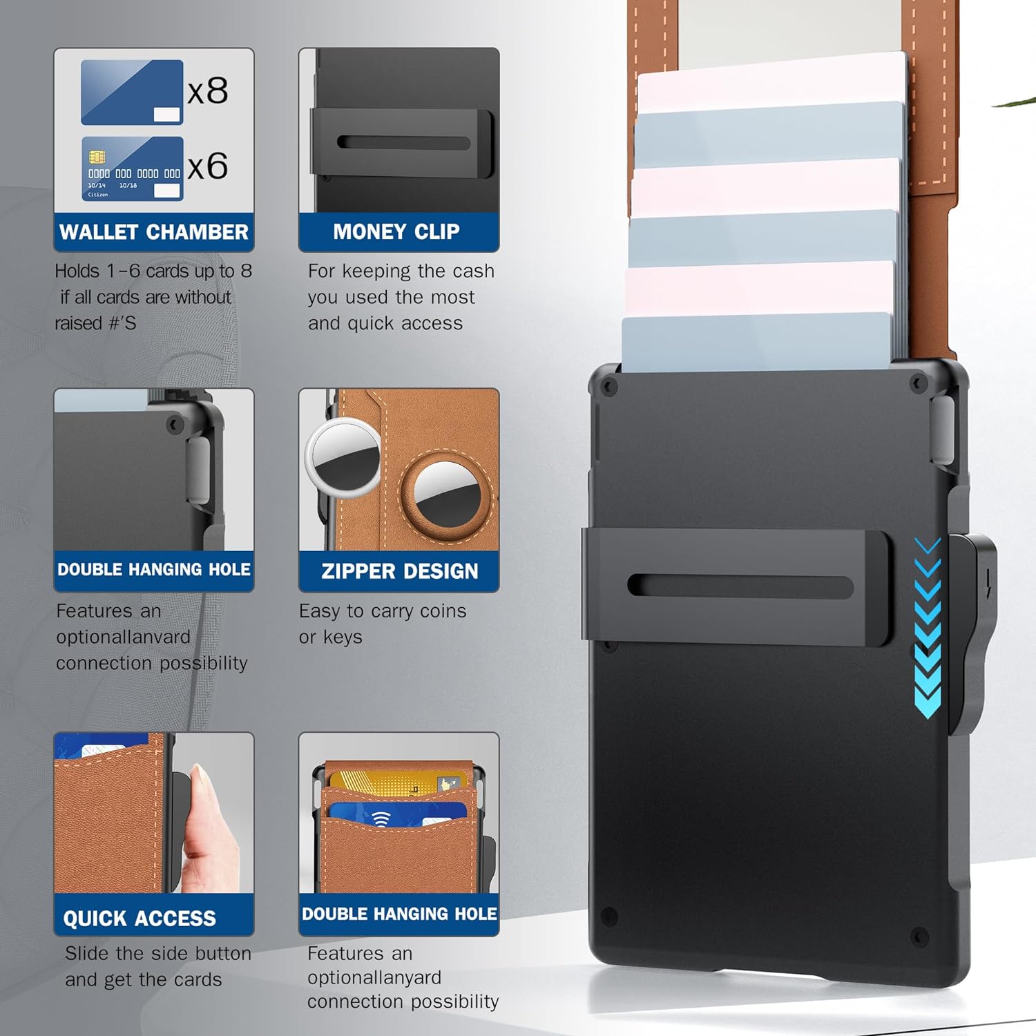 ✨ Wallet for Men - with Pop Up Aluminum Case Money Clip Slim Leather Slots Credit Card Holder RFID Blocking Bifold Minimalist Wallet-POIULTD