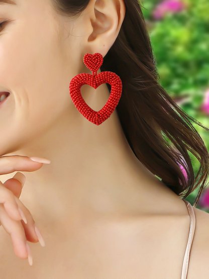 Hand-Woven Romantic Heart-Shaped Earrings-POIULTD