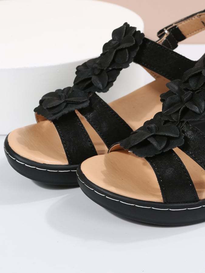 New Comfortable Fashion Hollow Slope And Fish Mouth Flowers Casual Comfortable Large Size Sandals Women-POIULTD
