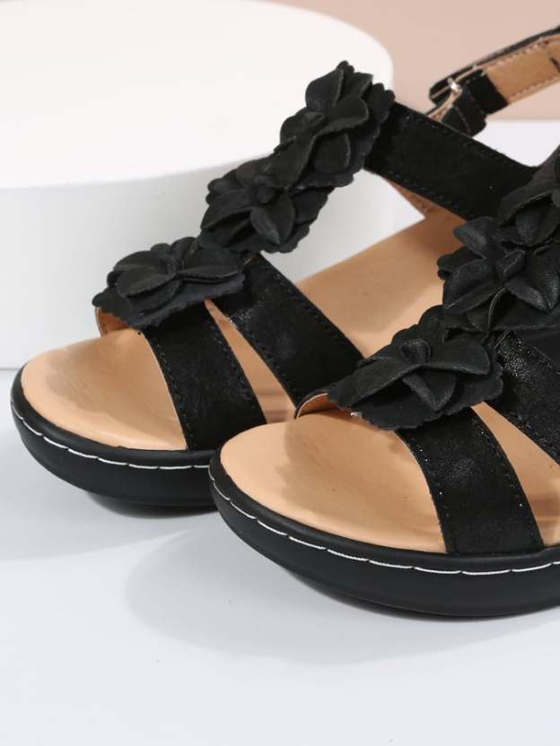 New Comfortable Fashion Hollow Slope And Fish Mouth Flowers Casual Comfortable Large Size Sandals Women-POIULTD