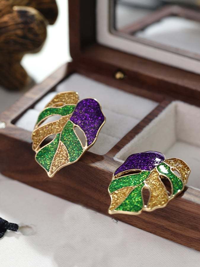Women's Carnival Colorful Leaf Earrings Fashionable And Versatile Temperament Light Luxury Earrings-POIULTD