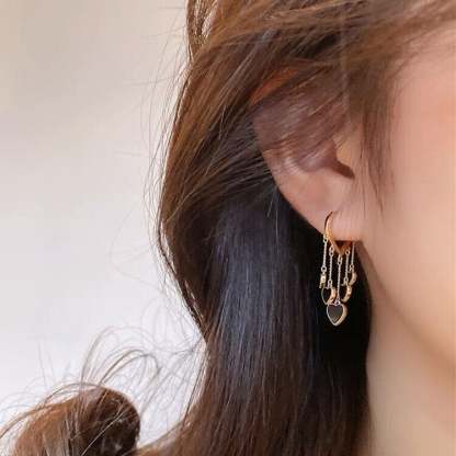 Black Long Tassel Earrings-POIULTD
