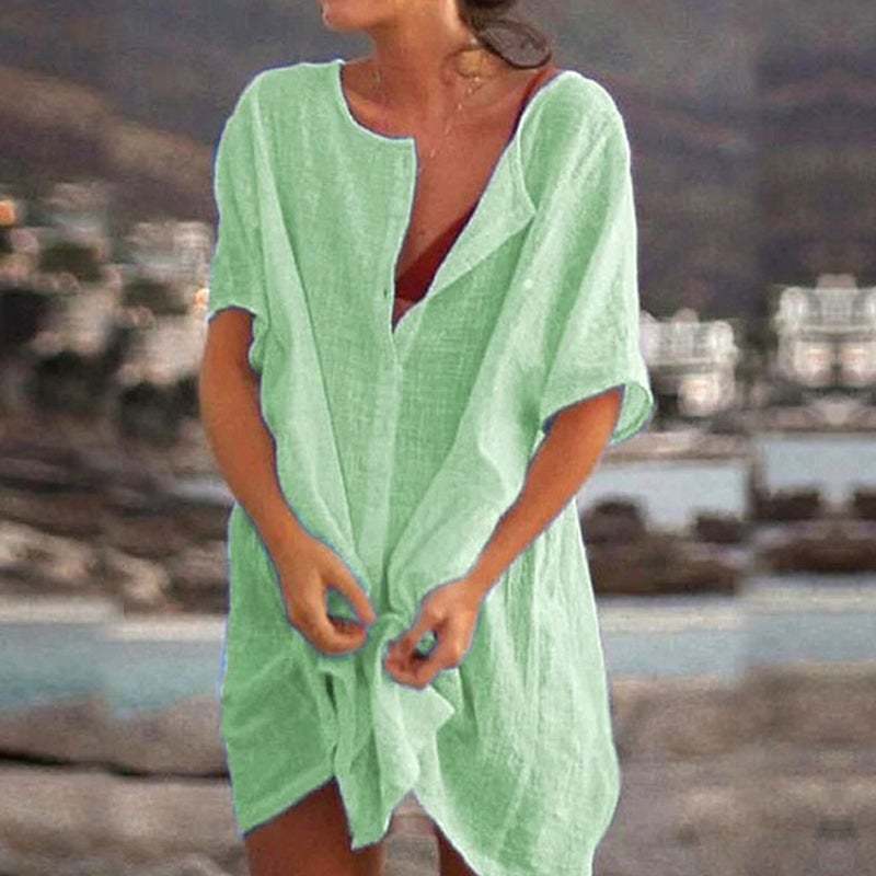 Summer Cotton Loose Short Dresses  Casual Women's  shirt-POIULTD
