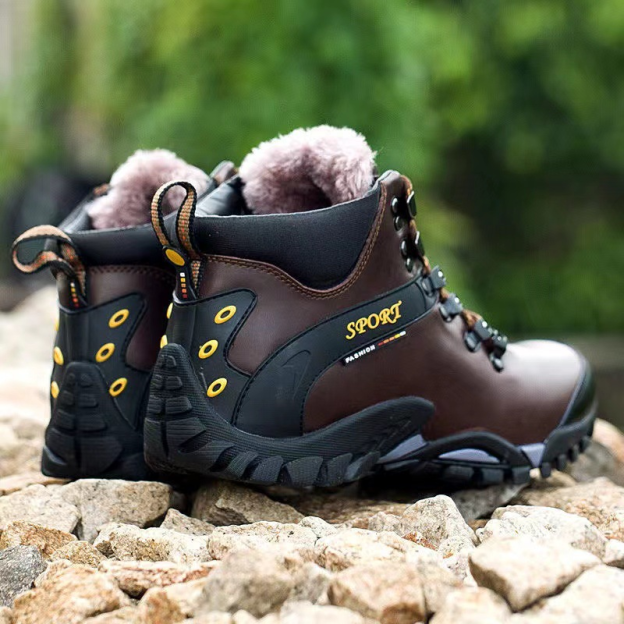 (⏰Limited Time Sale 69%off)Men's Genuine Leather Waterproof Hiking Boots Wide-Toe Warm Insulated Winter Ankle Boots-POIULTD