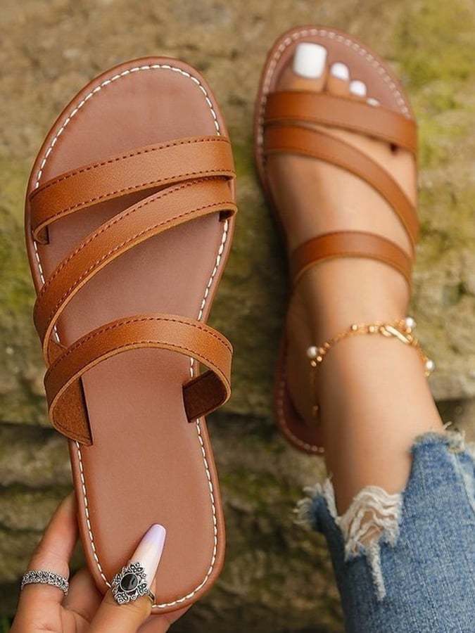 New Fashion And Comfortable Leisure Ladies Wearing One Word Three With Flat Slippers Women-POIULTD