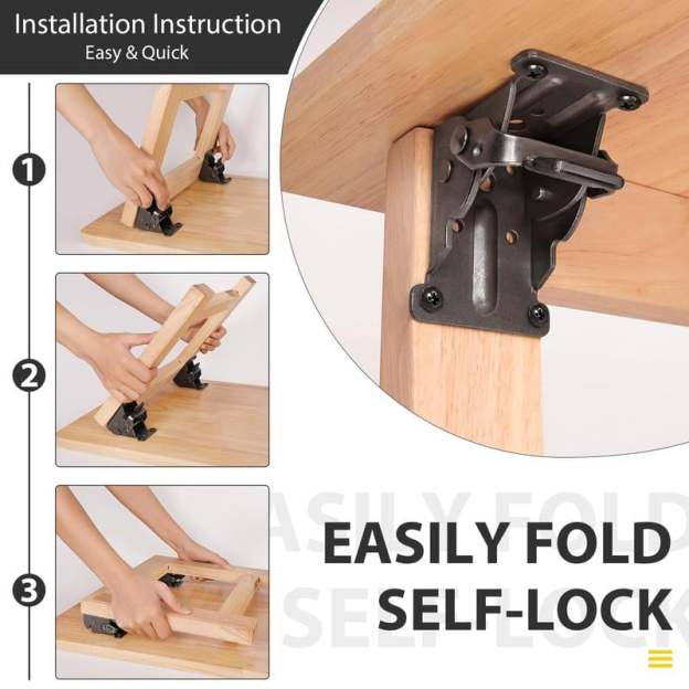 Heavy-Duty Folding Table Leg Brackets with Self-Locking Hinges-POIULTD