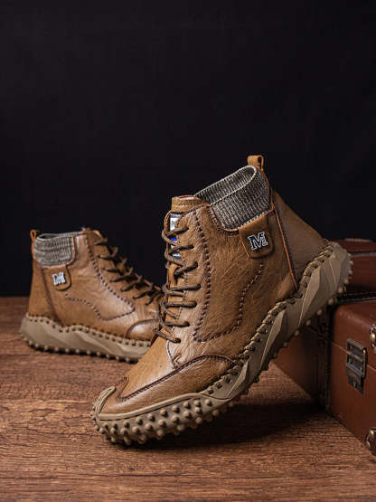 Men Retro Microfiber Leather Non Slip Casual Ankle Boots-POIULTD