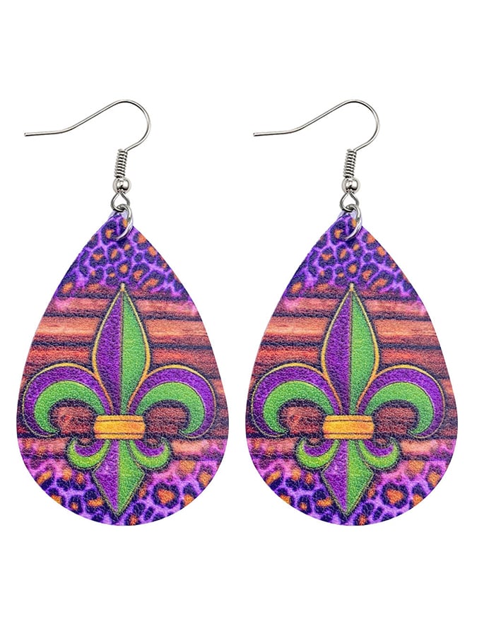 European And American Carnival Three-Layer Leather Shiny Leaf-Shaped Earrings-POIULTD