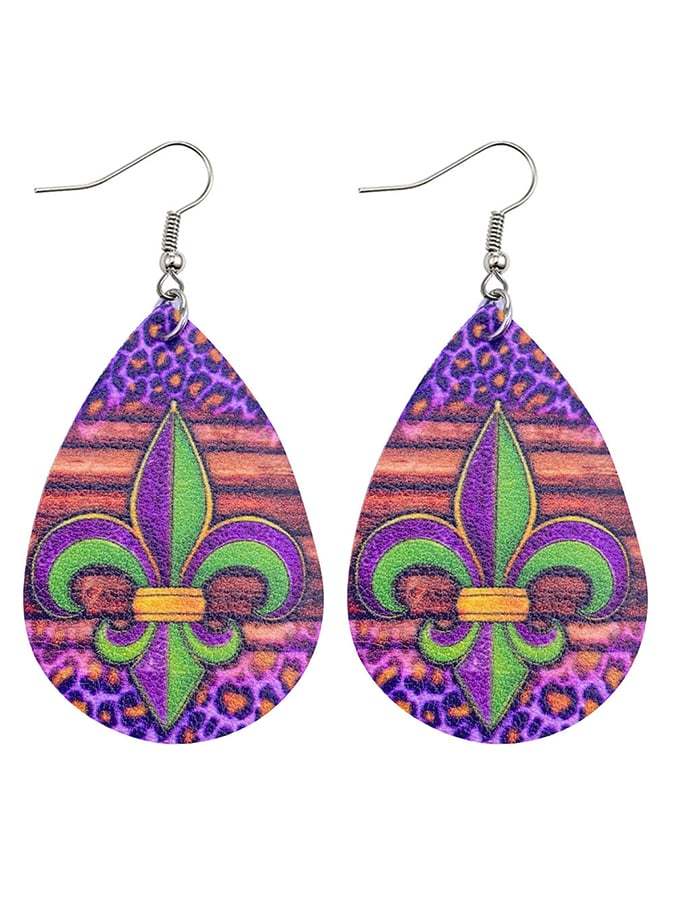 European And American Carnival Three-Layer Leather Shiny Leaf-Shaped Earrings-POIULTD