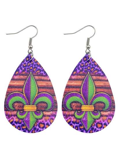 European And American Carnival Three-Layer Leather Shiny Leaf-Shaped Earrings-POIULTD