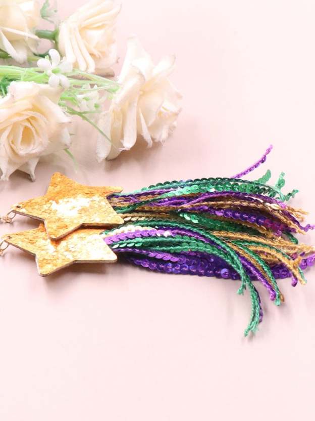 Mardi Gras Colorful Tassel Earrings-POIULTD