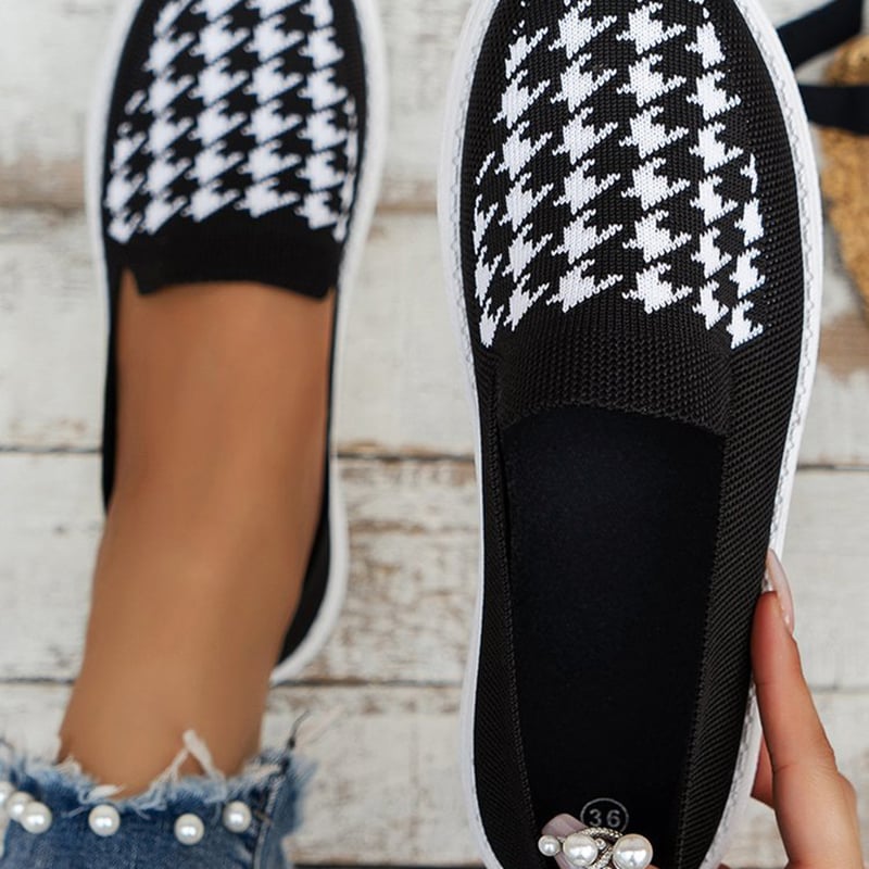 Casual Houndstooth Weave Women's Flat Shoes-POIULTD