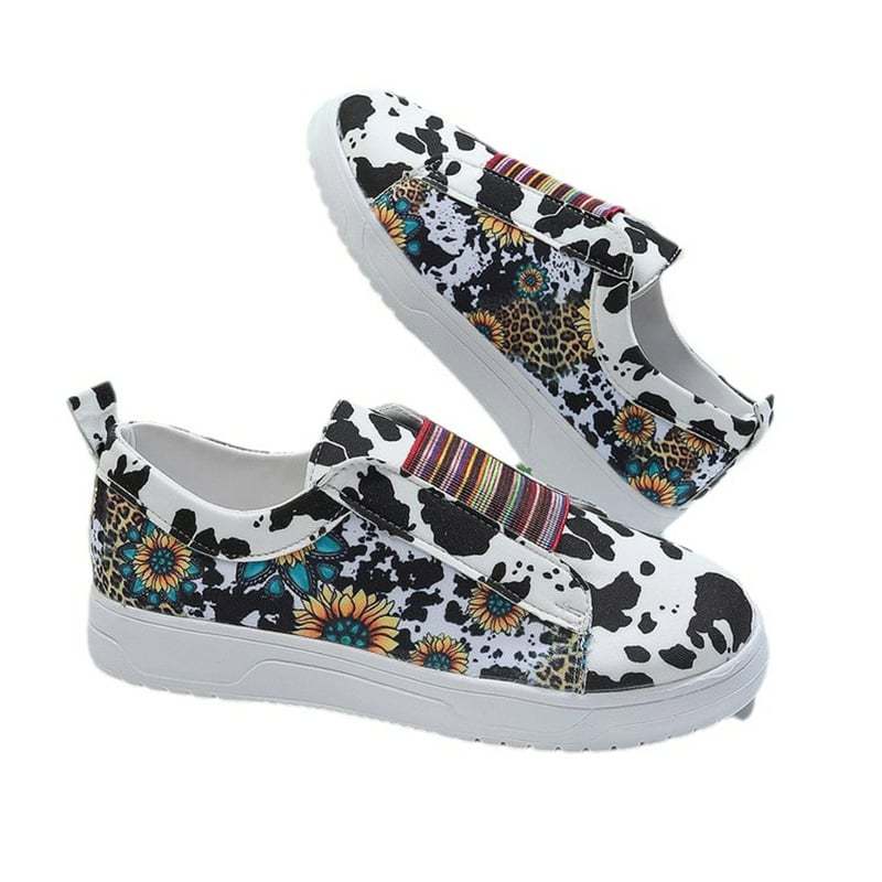 Women's Retro Cow Print Casual Flat Shoes-POIULTD