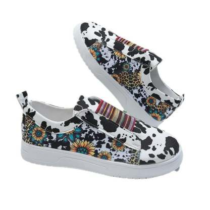 Women's Retro Cow Print Casual Flat Shoes-POIULTD