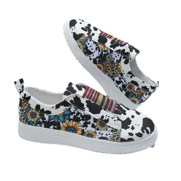 Women's Retro Cow Print Casual Flat Shoes-POIULTD