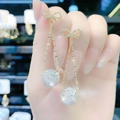 Bow Diamond Ball Earrings-POIULTD
