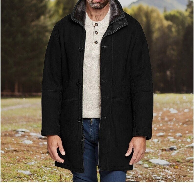 Men's mid-length loose woolen overcoat-POIULTD
