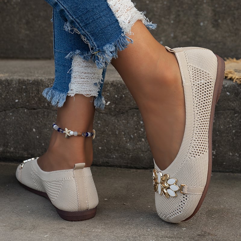 Casual Flower Hollow Out Weave Women's Flat Shoes-POIULTD