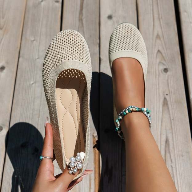 Casual Round Toe Hollow Out Weave Women's Flat Shoes-POIULTD