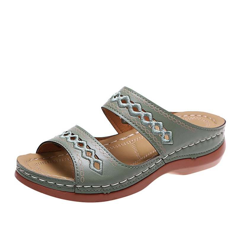 Retro Anti Slip Round Toe Sloping Heel Comfortable Women'S Slippers-POIULTD