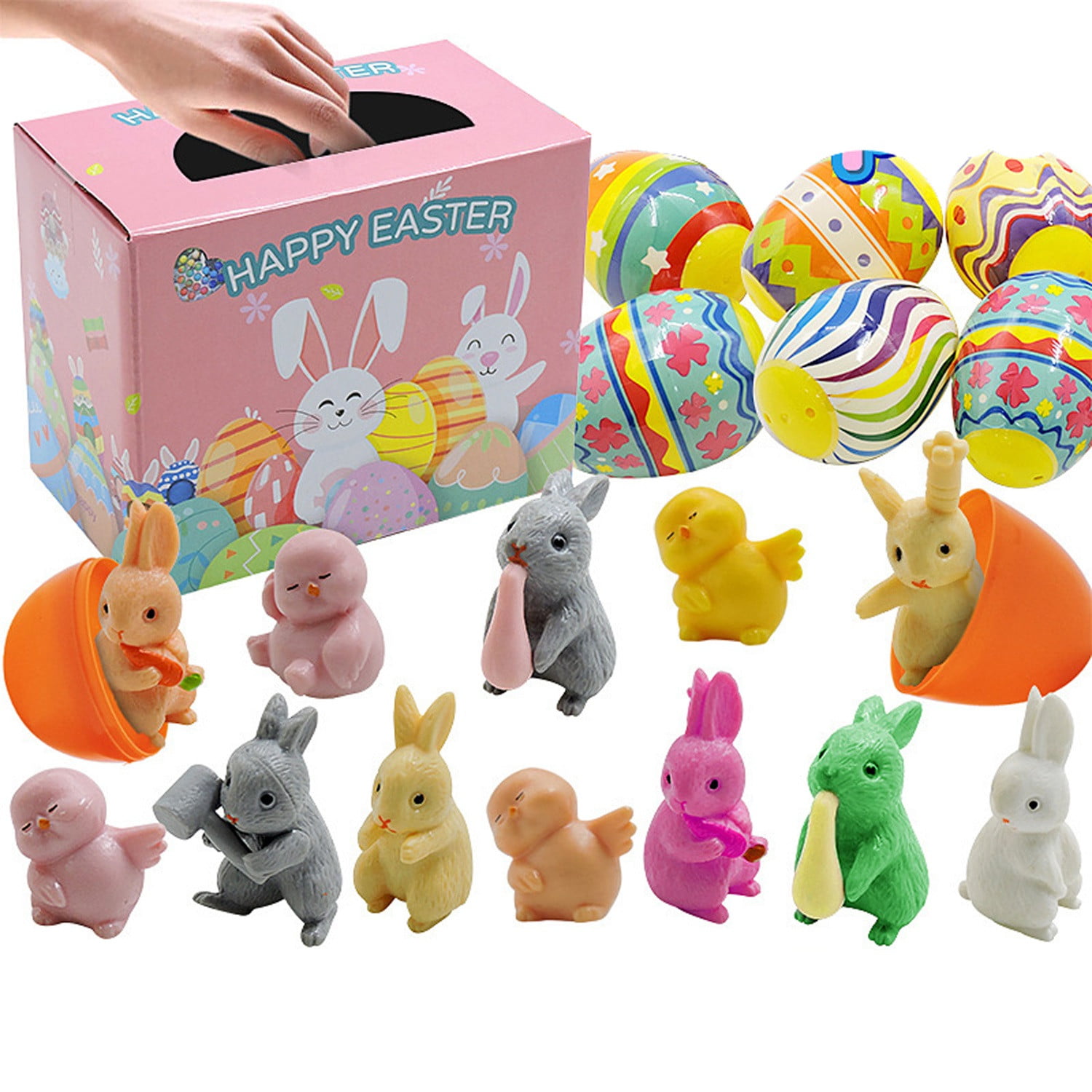 Prefilled Easter Eggs With Pullback Construction Vehicles, Cute Animals, Dinosaurs, Jewelry pieces and Adorable Bunny-POIULTD