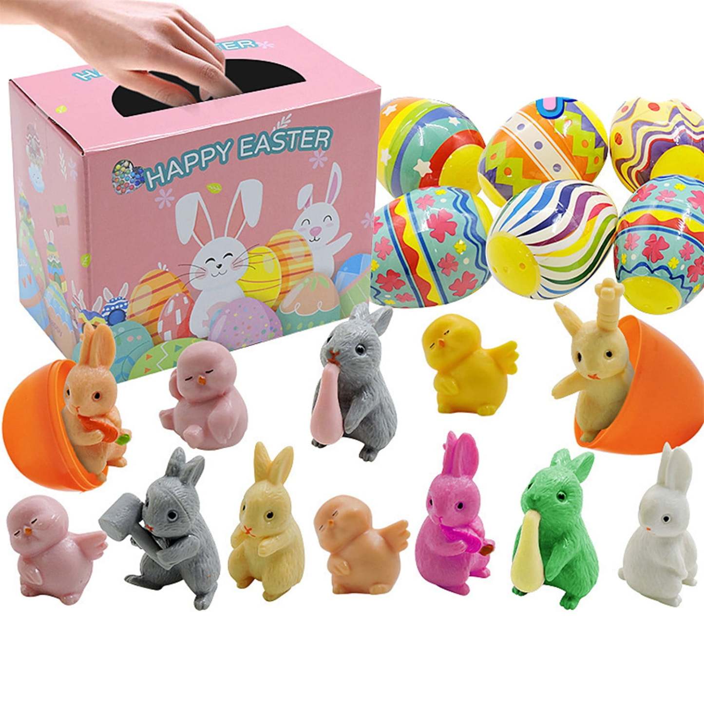 Prefilled Easter Eggs With Pullback Construction Vehicles, Cute Animals, Dinosaurs, Jewelry pieces and Adorable Bunny-POIULTD