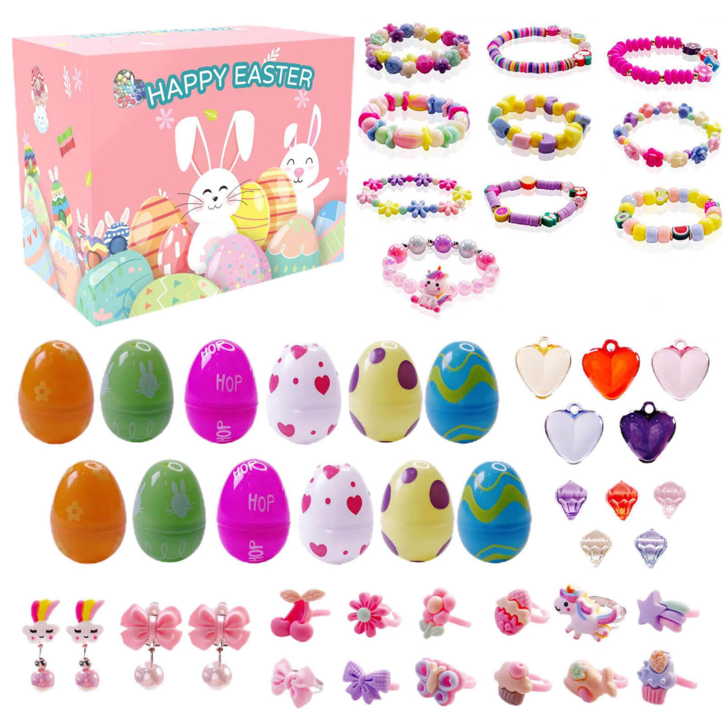 Prefilled Easter Eggs With Pullback Construction Vehicles, Cute Animals, Dinosaurs, Jewelry pieces and Adorable Bunny-POIULTD