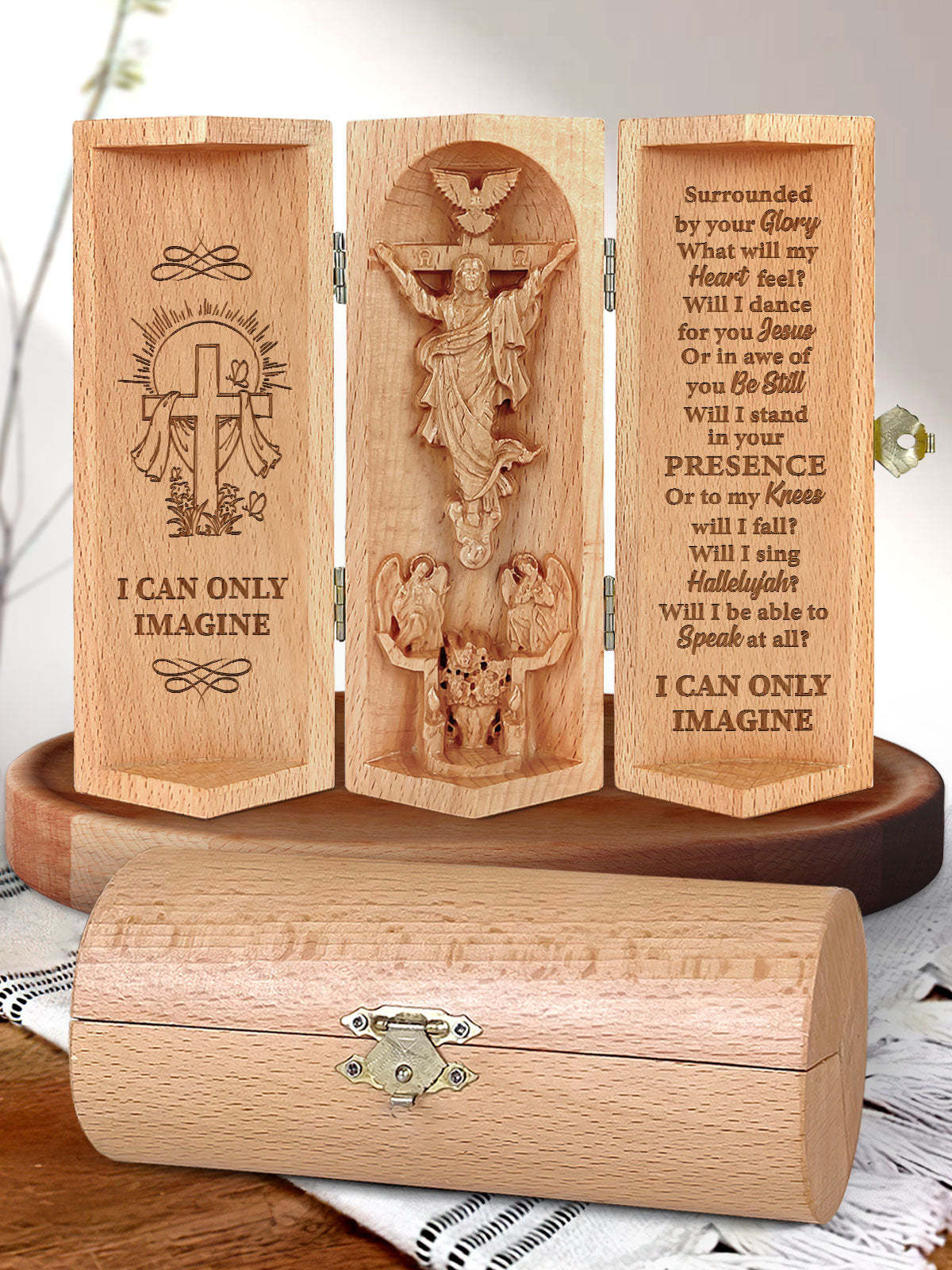 I Can Only Imagine - Openable Wooden Cylinder Sculpture of Jesus Christ