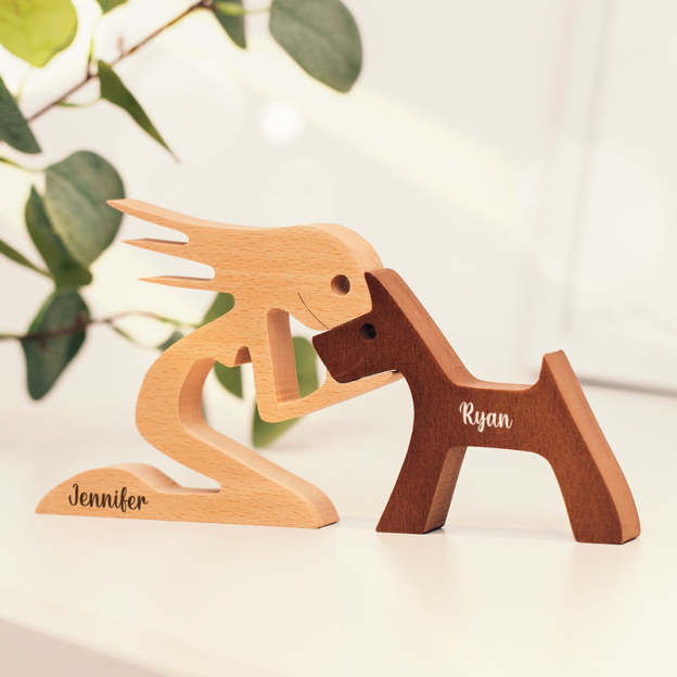 Personalized Custom Wooden Pet Carvings - The Love Between You And Your Fur-Friend - Gift For Pet Lovers - Wood Sculpture Table Ornaments, Carved Wood Decor-POIULTD