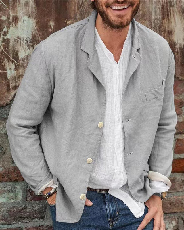 Men's Daily Casual Loose Cotton Linen Coat-POIULTD