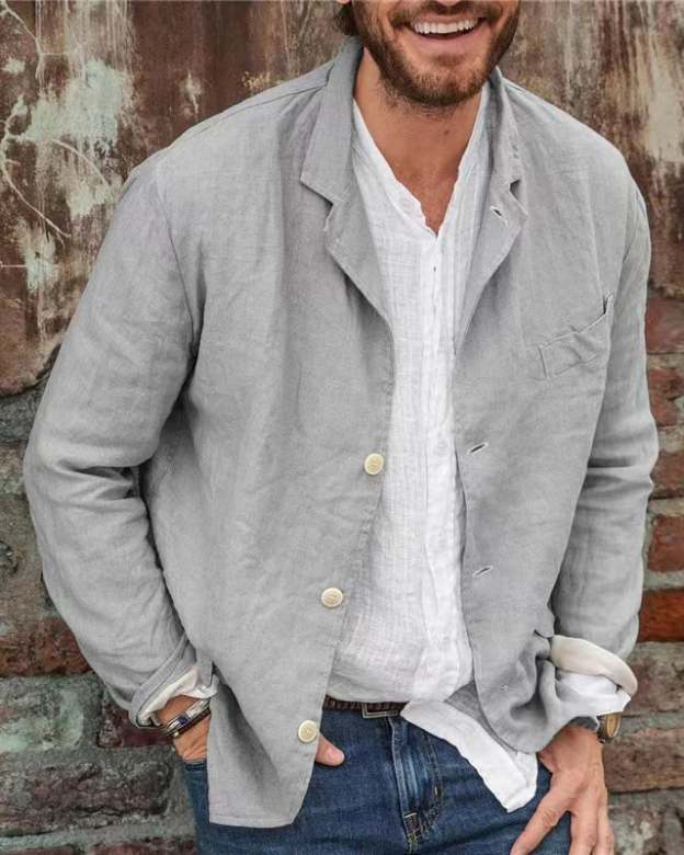 Men's Daily Casual Loose Cotton Linen Coat-POIULTD