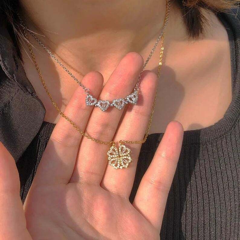🔥 Last Day Promotion 48% OFF🎁Lucky Heart Sterling Silver Necklace WITH SIX ROSES💖-POIULTD