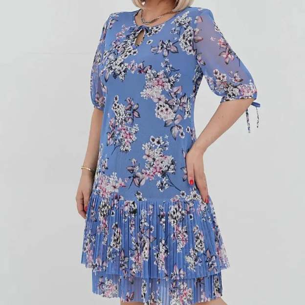 🌹Elegant chiffon long pleated dress with short sleeves-POIULTD