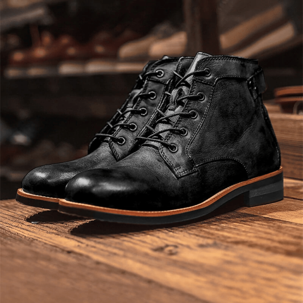 Mens Genuine Leather Waterproof Non-slip Arch Support Vintage Casual Chukka Boots-POIULTD