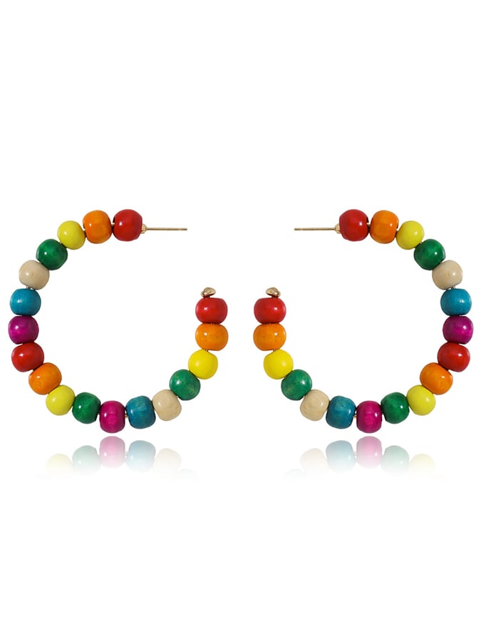 Women's Carnival Colored Wooden Beads Fashionable And Versatile Temperament Light Luxury Earrings-POIULTD