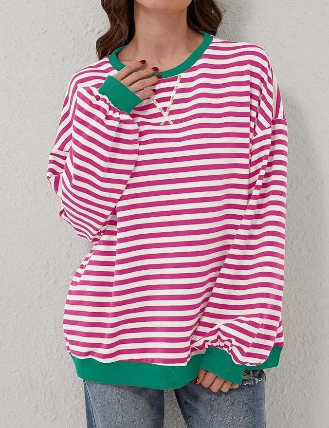 🎁Last Day Sale 49% OFF🏆️2024 Womens Stripes Color Block Sweatshirts-POIULTD