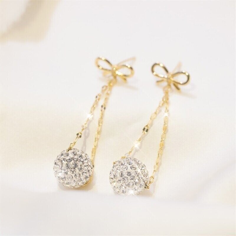 Bow Diamond Ball Earrings-POIULTD