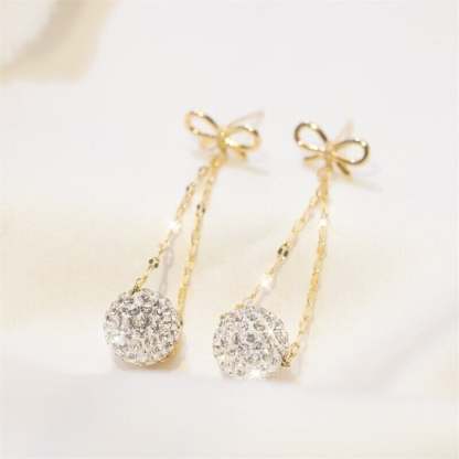 Bow Diamond Ball Earrings-POIULTD
