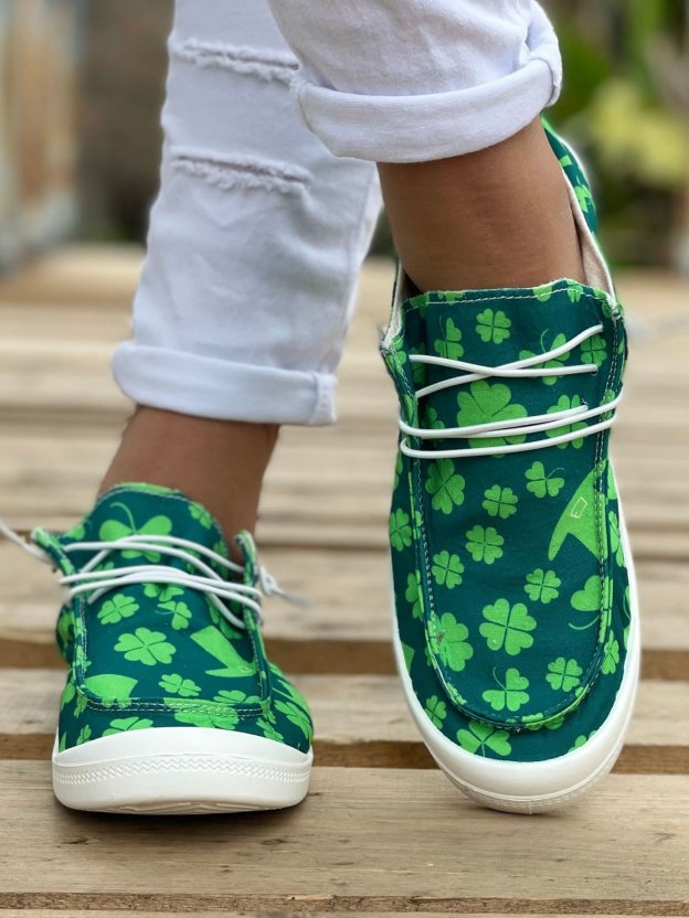 Women's St.Patrick's Day Clover Printed Canvas Shoes-POIULTD