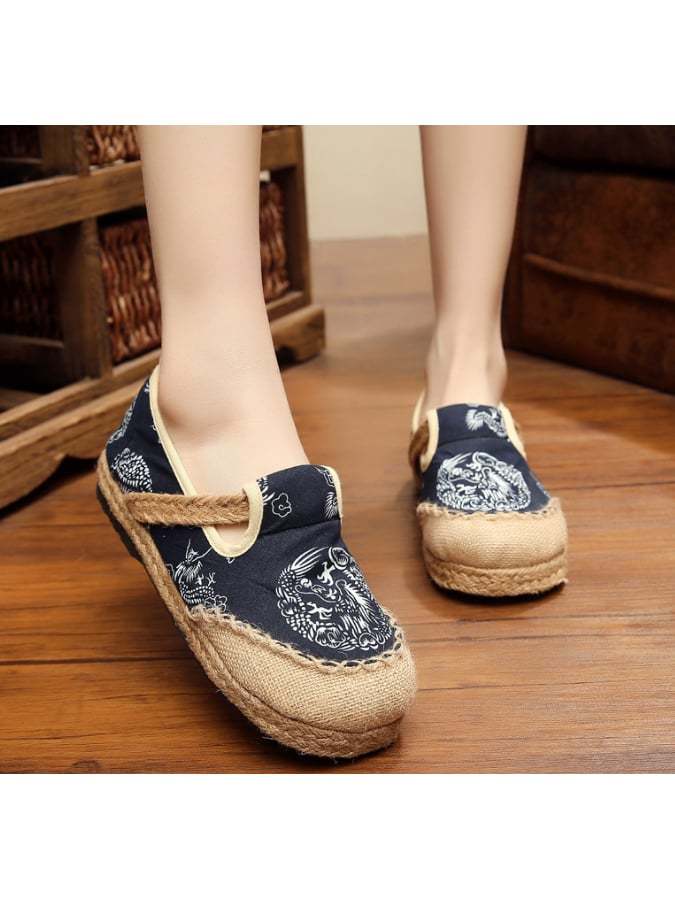 New Fashion National Shoes Breathable Woven And Flat Heads Easy To Wear Women's Shoes-POIULTD