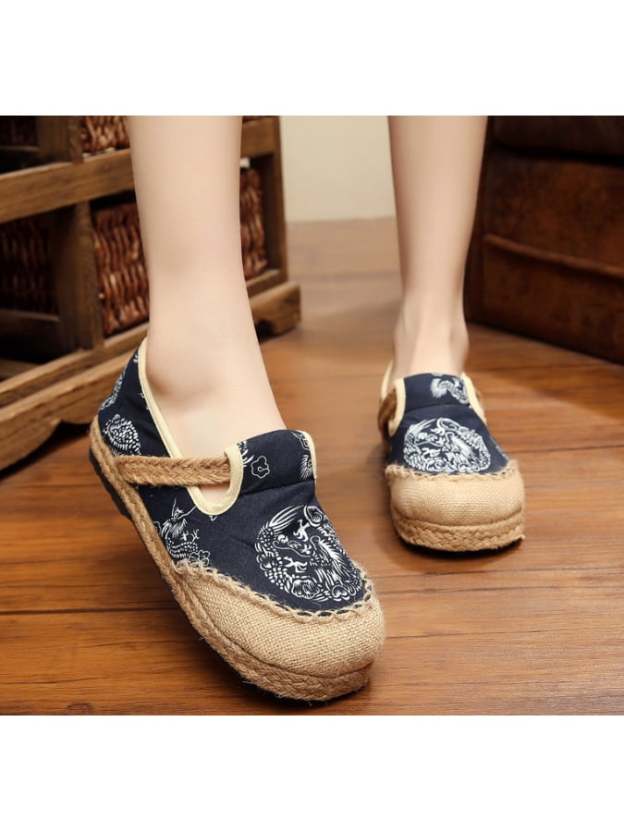 New Fashion National Shoes Breathable Woven And Flat Heads Easy To Wear Women's Shoes-POIULTD