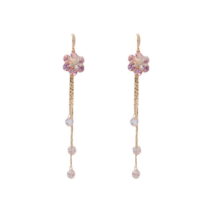 (🌸New Spring) Purple Flower Tassel Earrings-POIULTD
