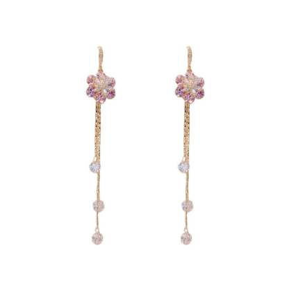 (🌸New Spring) Purple Flower Tassel Earrings-POIULTD