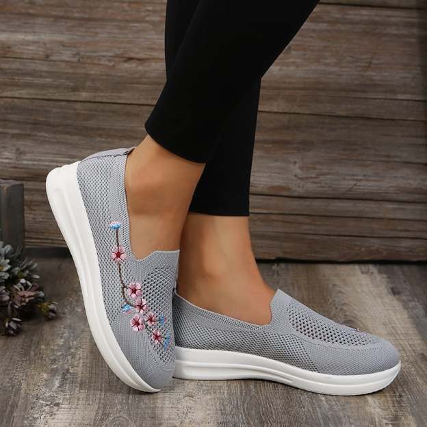 Casual Stretch Embroidery Flat Women's Flyknit Shoes-POIULTD